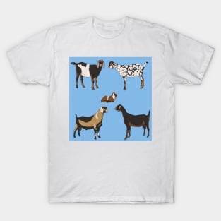 Nubian Goats Pattern Blue T-Shirt